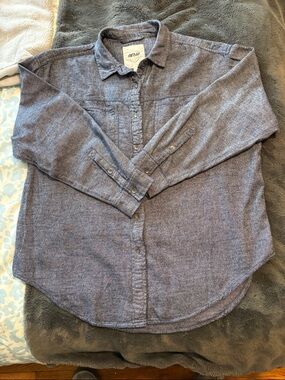 NWT aerie Navy Heathered Relaxed Fit Long-Sleeve Button-Up Shirt Size M